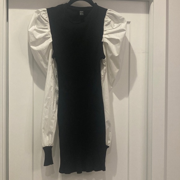 SHEIN Dresses & Skirts - SHEIN Black Knit Dress with White Puff Long Sleeves